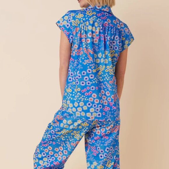 NWT Womens The Cat's Pajamas Cerulean Floral Blue Multi 2 Pc Set Top Bottom L - Picture 3 of 15